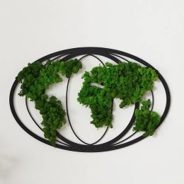 Moss World Map Metal Wall Decor (Color: as Pic)
