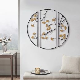 Modern Golden Gingko Leaves 3-piece Metal Wall Decor Set (Color: as Pic)