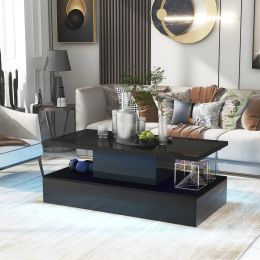 Modern Coffee Table w/ LED Lighting, 16 Colors w/ a remote control (Black) (Color: as Pic)