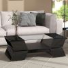 Geometric Style 6mm Glass-Top Coffee Table w/ Open Shelves & Cabinets by yeah depot