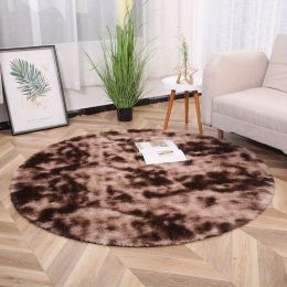 Modern Round Non-Slip Plush Area Rug (23.62 x 23.62) (Color: Tie-dye Brown, size: Diameter 23.62inch)