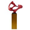 Metallic red abstract mask floor sculpture w/ wood stand, 54" tall