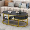 Modern Marble Golden Coffee Table w/ Metal Frame, Drawers for the Living Room