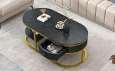 Modern Marble Golden Coffee Table w/ Metal Frame, Drawers for the Living Room