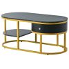 Modern Marble Golden Coffee Table w/ Metal Frame, Drawers for the Living Room