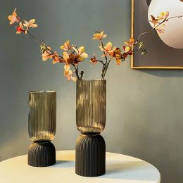 Striped Frosted Glass Vase for Hydroponic Floral Crafts (size: small)
