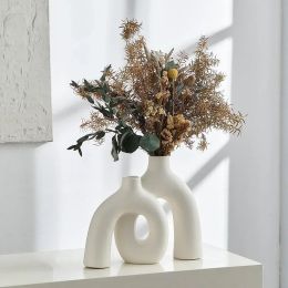 Luxury Ceramic Flower Vase by JH (Color: White)