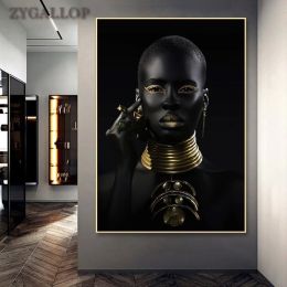 Modern Black and Gold African Woman Canvas Poster (size: 20x30cm No Frame)