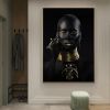 Modern Black and Gold African Woman Canvas Poster