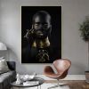 Modern Black and Gold African Woman Canvas Poster