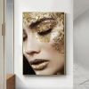 Golden Elegance Woman Oil Painting Canvas Print