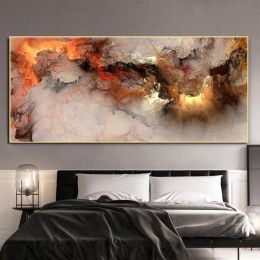 Nordic Abstract Orange White Smoke Wall Art Prints (size: 20x40cm No Frame)