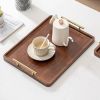 Rectangular Ebony Wooden Tray w/ Golden Metal Handle