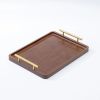 Rectangular Ebony Wooden Tray w/ Golden Metal Handle
