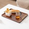 Rectangular Ebony Wooden Tray w/ Golden Metal Handle