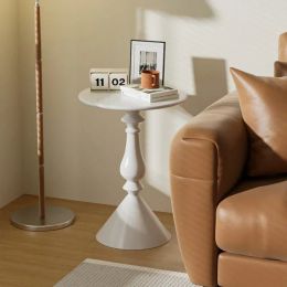 Creative Nordic Round End Table in White/Cream (Color: White)