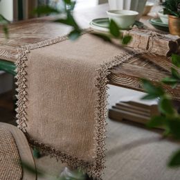 Boho Chic Burlap Cotton Table linen with Tassels (Size C: 30x120cm with tassel)