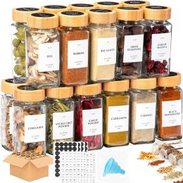 Bamboo Lid Kitchen Glass Seasoning Spice Jars Set (Number: 5pcs jars set)