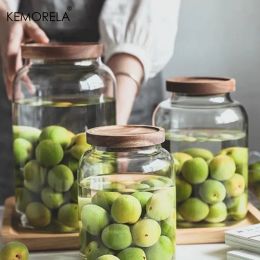 KEMORELA  Kitchen Glass Jars Heat Resistant & Transparent w/ Acacia Lid (size: 1.2L)