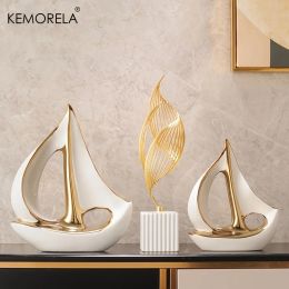 Modern Ceramics Luxury Sailboat Sculpture by Kemorela (size: small)