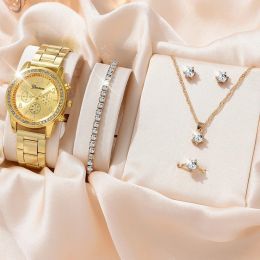 Luxury Casual Ladies' Jewelry Gift Sets w/ Rhinestone Fashion (Color: 6PCS Gold Set)