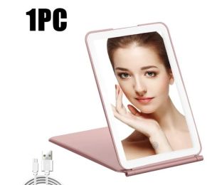 Foldable Touch Screen Rechargeable Makeup Mirror with LED (Color: Pink)