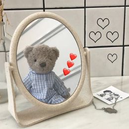 ChicRotate™ Eco-Friendly Wheat Straw Makeup Mirror (Style: Oval beige)