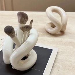 Ceramic Toothbrush Holder & Brush Storage w/ Rope Knot Design (Color: White)