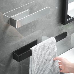 Non-Punched Self-Adhesive Bathroom Towel Rack (Color: Black)