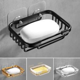 Drill-Free Wall-Mounted Soap Dish Holder & Storage Rack (Color: Black)