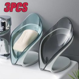 Clear Leaf Soap Holder Set - 3PCS Bathroom Storage (Color: Blue)