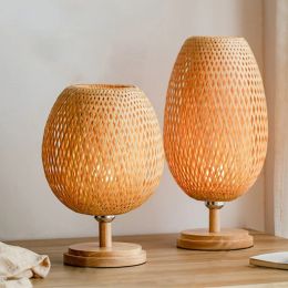 Modern Rustic Glow Bamboo Rattan Wood Table Lamp by Joyinled (US Plus) (size: Short-US Plus)