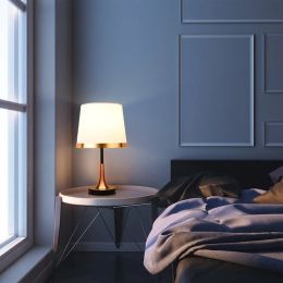 Nordic Vintage Fabric Lampshade Table Lamp by Dutrieux-White/Black (Lampshade Color: White B)