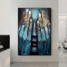 Modern Abstract Colored Fingers Canvas Painting (size: 20x30cm No Frame)