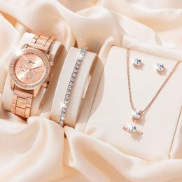 Luxury Casual Ladies' Jewelry Gift Sets w/ Rhinestone Fashion (Color: 6PCS Rose Gold Set)