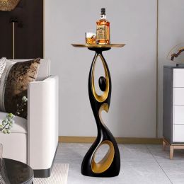 Sculpture End Table in Abstract Design w/ Ebony and Gold Finish (Color: Black)