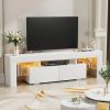 Modern LED 70 Inch TV Stand w/ Glass Shelves & Drawer