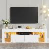 Modern LED 70 Inch TV Stand w/ Glass Shelves & Drawer