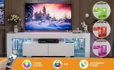 Modern LED 70 Inch TV Stand w/ Glass Shelves & Drawer