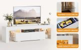 Modern LED 70 Inch TV Stand w/ Glass Shelves & Drawer