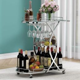 Modern Silver/Gold 3-Tier Bar Cart w/ Wine Rack & Glass Holder (Design: A)
