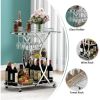 Modern Silver/Gold 3-Tier Bar Cart w/ Wine Rack & Glass Holder