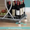 Modern Silver/Gold 3-Tier Bar Cart w/ Wine Rack & Glass Holder