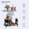 Modern Silver/Gold 3-Tier Bar Cart w/ Wine Rack & Glass Holder