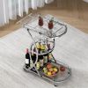 Modern Silver/Gold 3-Tier Bar Cart w/ Wine Rack & Glass Holder