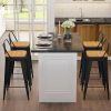 26" Metal Bar Stools w/ Removable Back & Wooden Seat - Set of 4