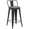 26" Metal Bar Stools w/ Removable Back & Wooden Seat - Set of 4
