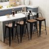 26" Metal Bar Stools w/ Removable Back & Wooden Seat - Set of 4