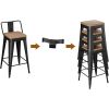 26" Metal Bar Stools w/ Removable Back & Wooden Seat - Set of 4