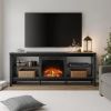 WAMPAT Electric Fireplace Rustic Wood TV Stand